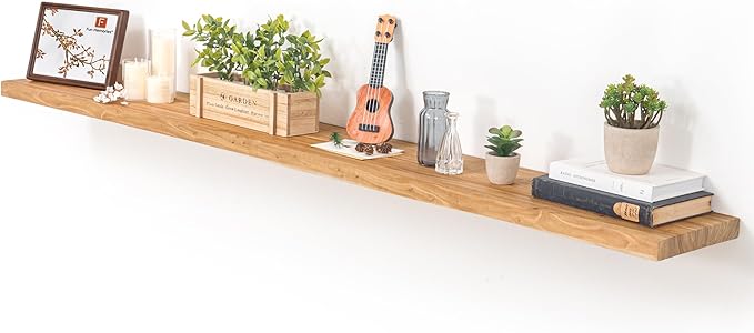 Fun Memories Floating Shelves for Wall, 72"x9.3" Rustic Solid Elm Wood Shelves, Heavy-Duty Wall Mounted Shelves with Invisible Brackets for Living Room, Bedroom, Kitchen, Natural Finish-Ruum Studio Home