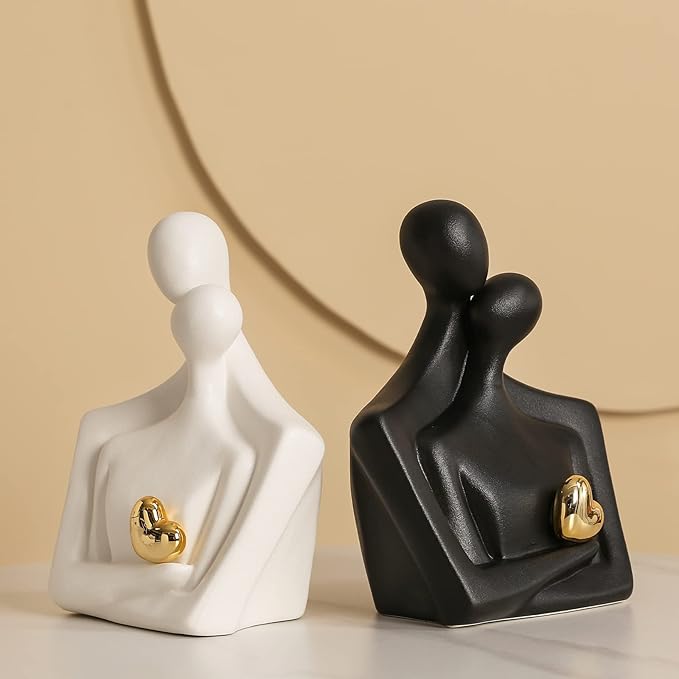 Porcelain Romantic Couple Figurines Statue White Aesthetic Decorations Hugging Couple Sculptures - Modern Ceramic Sculpture Home Accents for Living Room Bedroom Coffee Table, Desktop, Bookshelf-Ruum Studio Home
