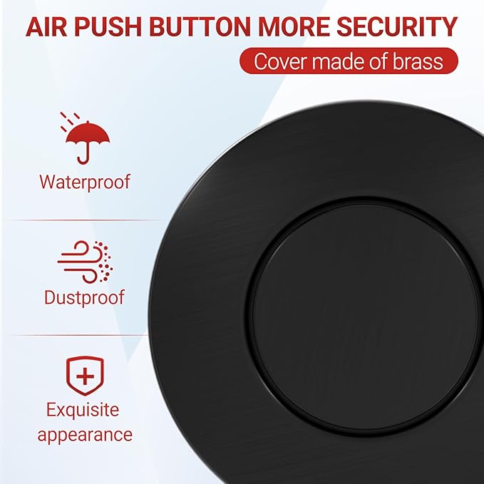 APIELE Garbage Disposal Air Switch Kit, Sink Top Push Button Switch for Food Waste Disposer, UL Listed 3.6" Long On/Off Air Button (Matte Black)-Ruum Studio Home