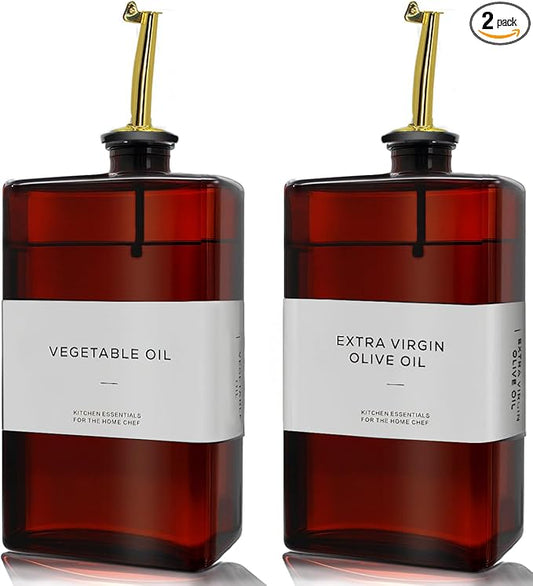 Olive Oil Dispenser Bottle for Kitchen - 11.8oz Dark Glass UV Protection, Oil and Vinegar Dispenser Set, Drip-Free Pourer, Kitchen Essential, 11.8oz, Set of 2-Ruum Studio Home