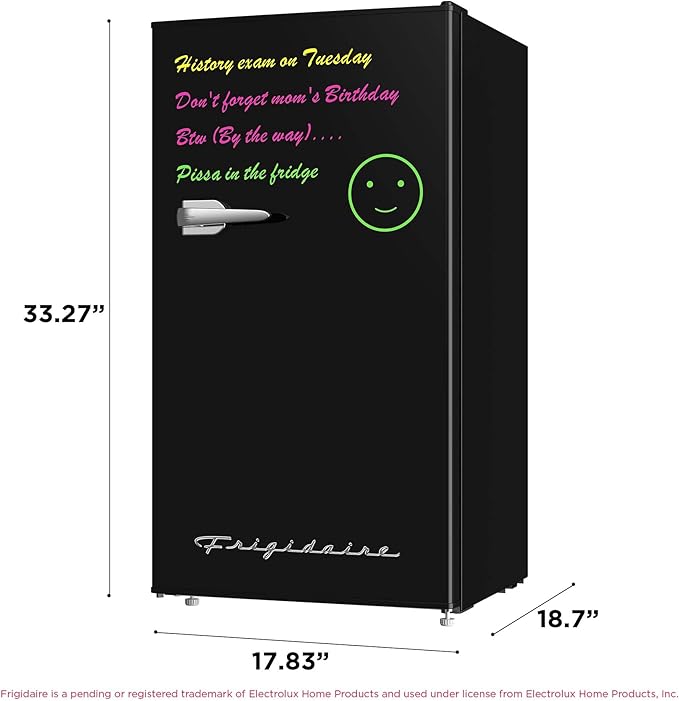 Frigidaire EFR331 Single Door Compact Refrigerator - Adjustable Thermostat Control - Reversible Doors - Front Blackboard, Write and Erase - Ideal for Dorm, Office, RV, Room - Black, 3.2 Cubic Feet-Ruum Studio Home