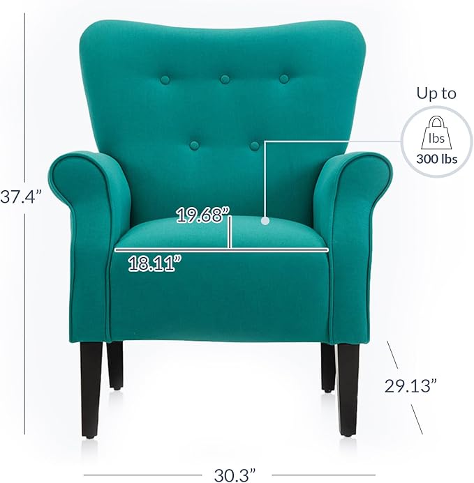 BELLEZE Modern Accent Chair for Living Room, High Back Armchair with Wooden Legs, Upholstered Wingback Chair Padded Armrest Single Sofa Club Chair for Living Room, Bedroom - Allston (Mallard Teal)-Ruum Studio Home