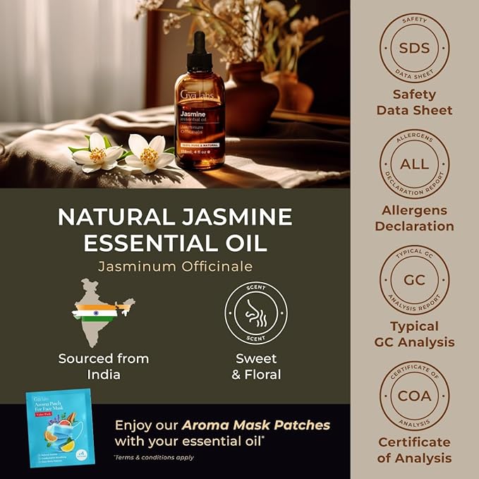 Gya Labs Jasmine Essential Oil for Diffuser - Huge 4 Fl Oz - 100% Pure Natural Jasmine Oil for Diffuser, Skin, Hair, Massages, Aromatherapy & Candle Making Scent-Ruum Studio Home