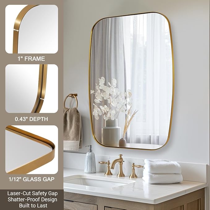 ANDY STAR 24x40” Gold Bathroom Mirror, Oblong Brass Mirror with Stainless Steel Metal Frame, Brushed Gold Oval Vanity Mirror for Over Sink, Modern Anti Rust Wall Mounted-Ruum Studio Home