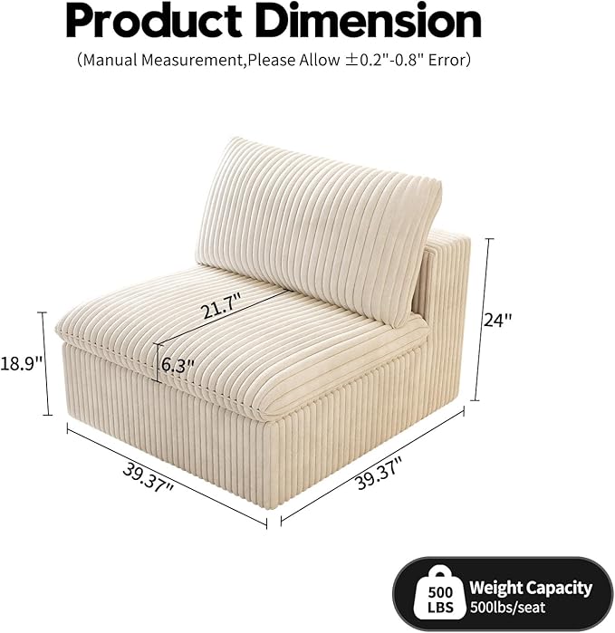 Ottoman, Modular Sectional Sofa,Cushion Covers Removable, Minimalist Couch for Modern Living Room Sofa Sets for Office House,Bedroom and Apartment,No Assembly Required,White-Ruum Studio Home