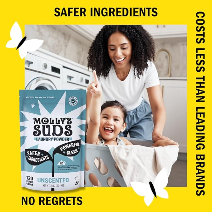 Molly's Suds Original Laundry Detergent Powder | Clean Laundry Detergent Powder for Sensitive Skin | Simple, Effective Ingredients, Stain Fighting | 240 Loads (Unscented)-Ruum Studio Home