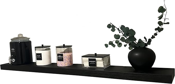 joelsantiques 72 Inch Wooden Floating Shelves for Wall - 72x8x2 in - Made of Natural Wood - Long Wall Shelves for Bedroom - Perfect for Living Room, Kitchen - Black-Ruum Studio Home