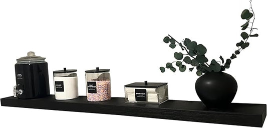 joelsantiques 72 Inch Wooden Floating Shelves for Wall - 72x8x2 in - Made of Natural Wood - Long Wall Shelves for Bedroom - Perfect for Living Room, Kitchen - Black-Ruum Studio Home