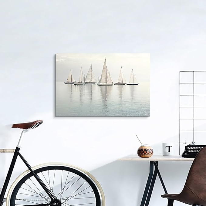 ARTISTIC PATH Coastal Sailboat Canvas Wall Art - Nautical Sailing Picture Ocean Ship Prints Sea Level Boat Painting Artwork for Bedroom-Ruum Studio Home