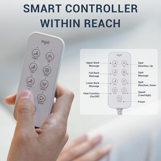Mynt FSA HSA Eligible Foldable Back Massager, Chair Massager with Soothing Heat, Flexible Massage Chair Pad with Soft S-Curve Longer Track Adjustable Pillow for Diverse Body Contours, FSA/HSA Approved-Ruum Studio Home