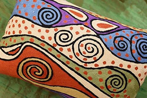 Lumbar Rust Klimt Contemporary Throw Pillows | Modern Pillow Cases | Abstract Pillows | Modern Accent Pillow | Rust Mid Century Chair Cushions | Handmade Cushion | Wool Size 14x20-Ruum Studio Home