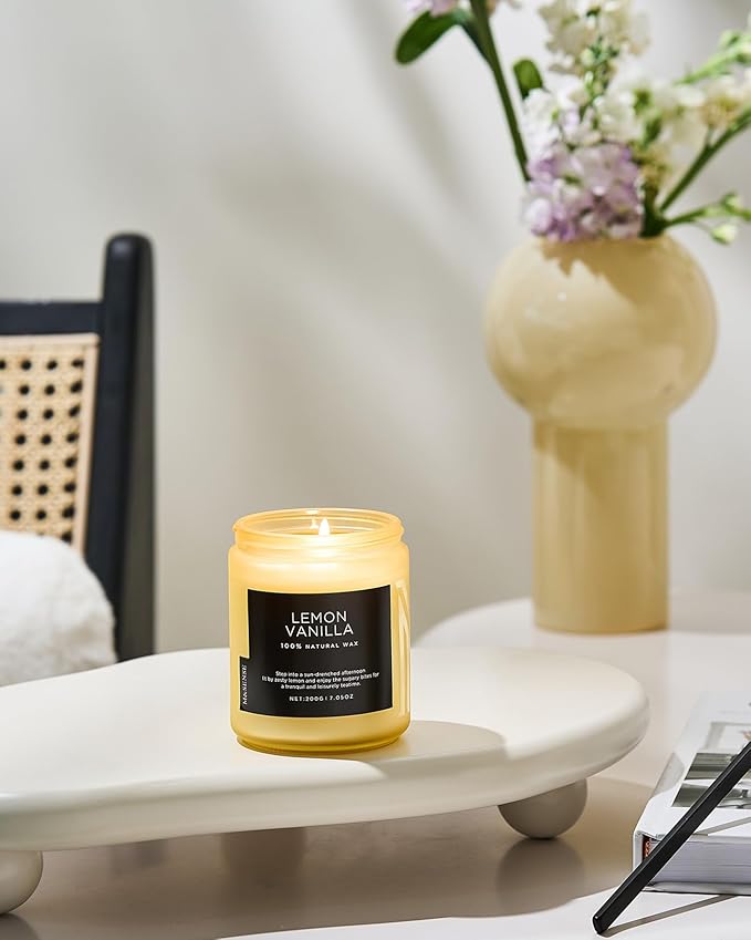 M&SENSE Lemon Vanilla Scented Slow Burning Candles for Home Scented, All Natural Soy Candles 7.05oz 50 Hours Slow Burning in Glass Jar, Stress Relief Gifts for Women and Men-Ruum Studio Home