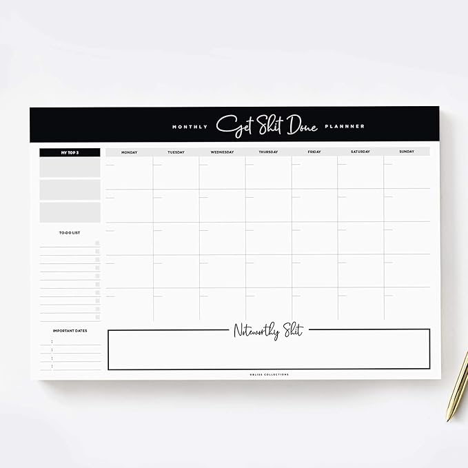 Bliss Collections Monthly Planning Pad, To Do List Notebook - Undated Tear-Off Sheets Notepad - Work Calendar, Organizer, Scheduler for Goals, Tasks - Get Stuff Done, 12" x 18", 18 Sheets-Ruum Studio Home