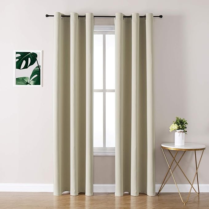 ChrisDowa Grommet Room Darkening Curtains for Bedroom and Living Room - 2 Panels Set Thermal Insulated Blackout Curtains (Beige, 42W x 84L)-Ruum Studio Home