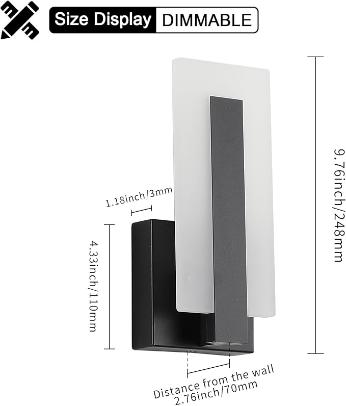 Joosenhouse Modern LED Wall Sconce Dimmable Wall Mounted Lamp Set of 2, Black 3000K Warm White Wall Lamp, Hardwired Bathroom Vanity Light, Indoor Wall Lights for Hallway, Bedroom, Study, Living Room.-Ruum Studio Home