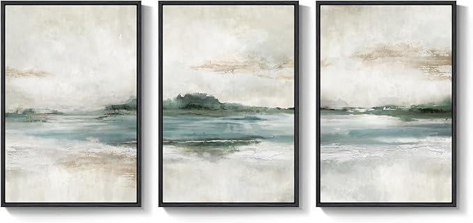 Large Framed Abstract Nature Landscape Wall Art for Living Room, Set of 3 Modern Canvas Prints Paintings Artwork for Walls, Green Lake Pictures for Hallway, Dining Room, Office Wall Decor 24x36 Inch-Ruum Studio Home