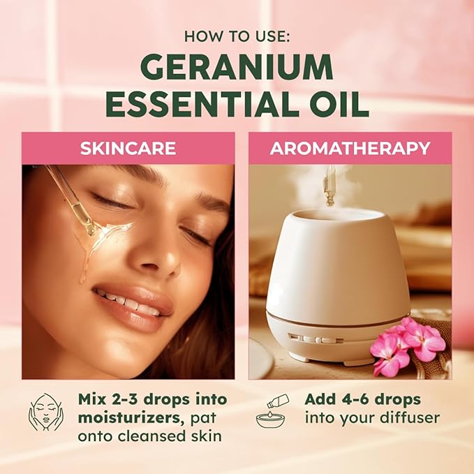 Kukka Rose Geranium Essential Oil for Skin - 4 Fl Oz - 100% Pure Natural Geranium Oil for Diffuser & Aromatherapy - Soap Making Scent & DIY-Ruum Studio Home