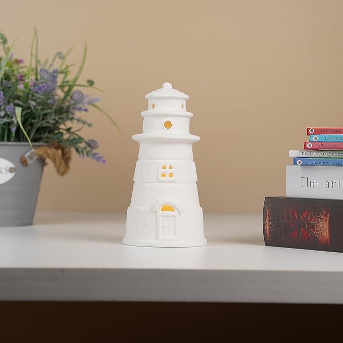 White Ceramic Lighthouse Statue Lamp - Light House Book Shelf Decor Aesthetic,Beach Themed Room Decor,Nautical Coastal Ocean Decor for Home Bedroom Bathroom Living Room-Ruum Studio Home