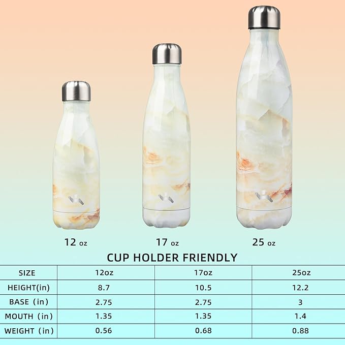 Insulated Water Bottles,12 oz Double Wall Stainless Steel Vacumm Metal Flask for Sports Travel,Marble Jade-Ruum Studio Home