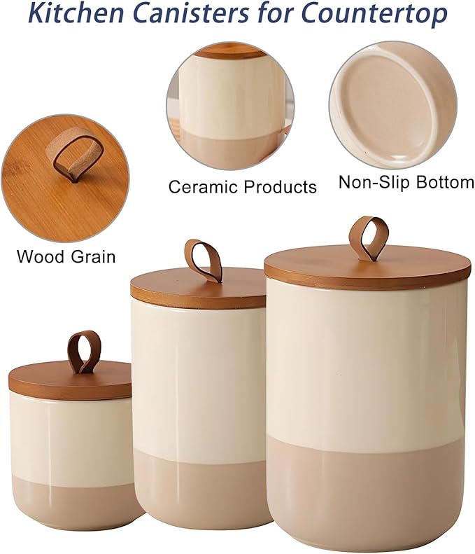 Coffee Canister, Ceramic Food Storage Jars with Lids Salt Matcha Container Brown Sugar Container Bowl for Kitchen Tea, Coffee Beans, Spice (#001Khaki-9oz/260ml)-Ruum Studio Home