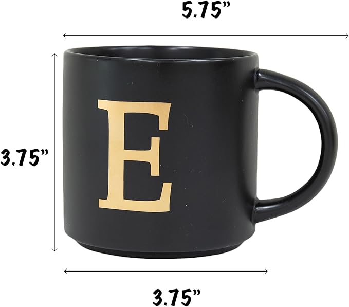 COLLECTIVE HOME - Monogram Ceramic Mugs, 15 oz Golden Initial Black Coffee Cups, Elegant Alphabet Tea Mugs, Elegant Personalized Mug with Gift Box, Unique Mug with Double Side Capital Lette (E)-Ruum Studio Home