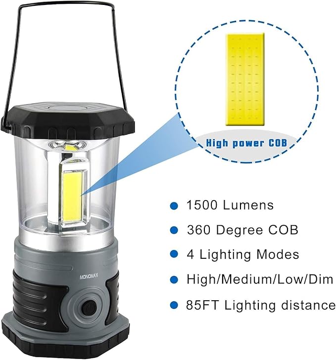 LED Camping Lantern, 1500 LM Lanterns for Power Outages with 4 D Batteries Included, Battery Powered Lantern Flashlight with 4 Light Modes, Weatherproof Tent Light for Storms and Hurricanes-Ruum Studio Home