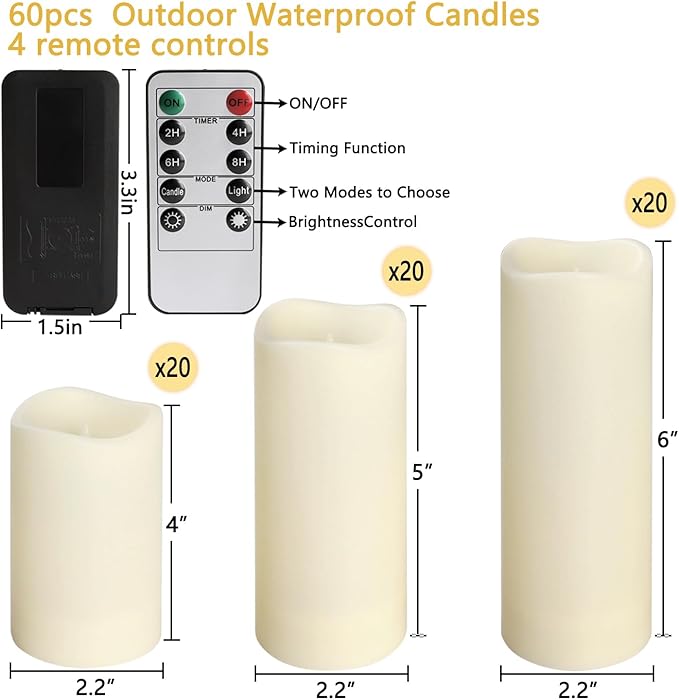 60-Pack LED Flameless Candles with Remote Control - Perfect for Home, Parties, and Special Occasions - Create a Magical Ambiance Effortlessly(Three Sizes)-Ruum Studio Home