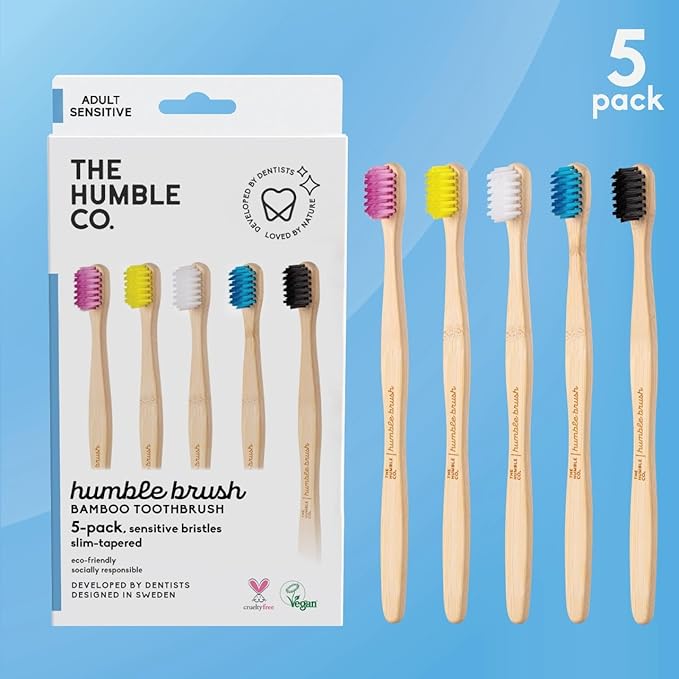 The Humble Co. Bamboo Toothbrushes (5pk) – Toothbrushes for Superior Oral Care, Dental Hygiene, and Gum Care, BPA Free (Ultra Soft Bristles)-Ruum Studio Home