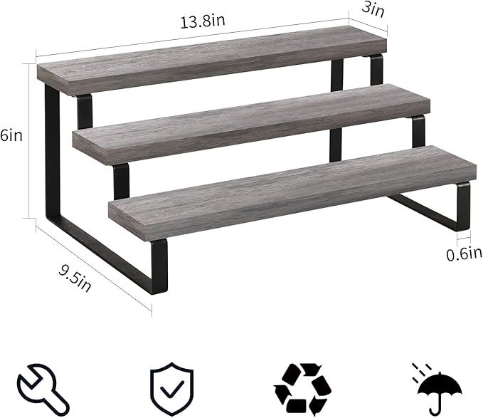 YINMIT Wooden Display Riser Stand, Tiered Perfume and Cologne Organizer Stand, 3 Tier Spice Rack Organizer, Rustic Display Shelf for Candles (3 Tier,2Pack,Grey)-Ruum Studio Home