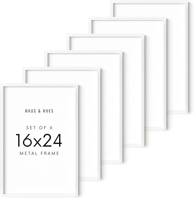 HAUS AND HUES 16x24 White Metal Picture Frames - Features Premium Aluminum, Vertical & Horizontal Hang, Shatterproof Plexiglass - Perfect for Home, Room, Office (16x24 in, White, Set of 6)-Ruum Studio Home