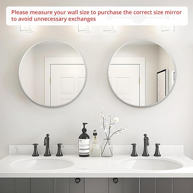 Fabuday Silver Circle Mirror for Wall 20 inch - Round Mirror for Bathroom, Entryway, Living Room, Hallway, Bedroom Decor, Small Matte Frame Mirrors-Ruum Studio Home