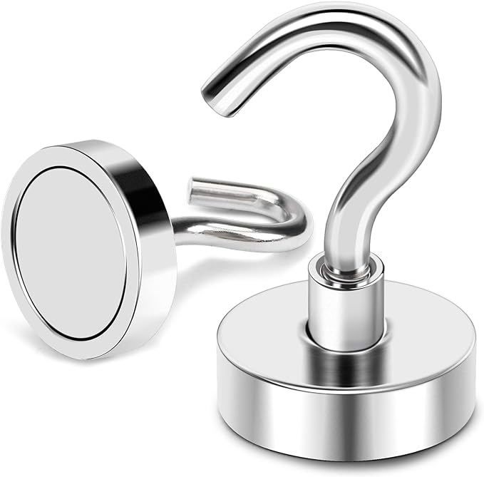 MIKEDE Magnetic Hooks Heavy Duty, 40 Lbs Magnet with Hooks for Cruise Cabins, Strong Magnets Neodymium for Hanging, Magnetic Wall Hooks for Refrigerator, Locker Decoration, Workplace -10Pack-Ruum Studio Home