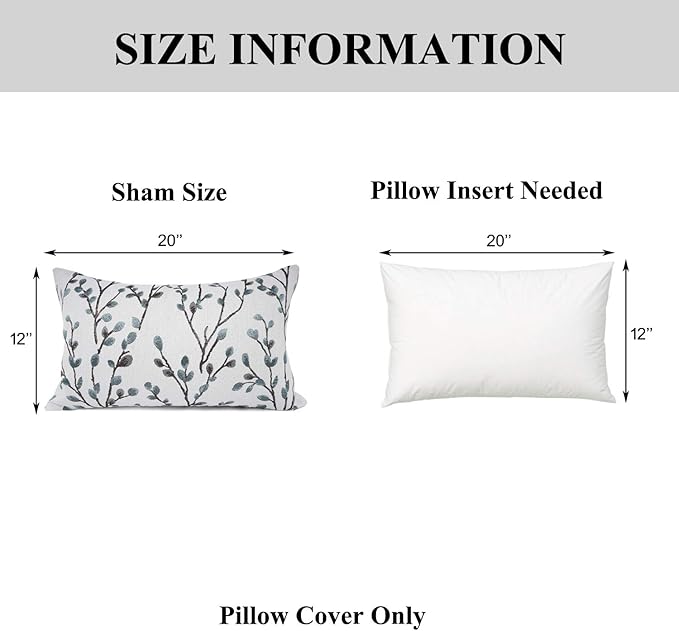 YOUR SMILE Classical Embroidery Jacquard Farmhouse Oblong Rectangle Chenille Teal Leaf Decorative Throw Pillow Case,12x20 inch-Ruum Studio Home