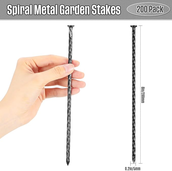 200 Pcs Metal Nails 8 Inch Artificial Spikes Galvanized Spiral Landscape Stakes Edging Spikes Garden Stakes for Fake Landscaping Grass Ground Lawn(Black)-Ruum Studio Home