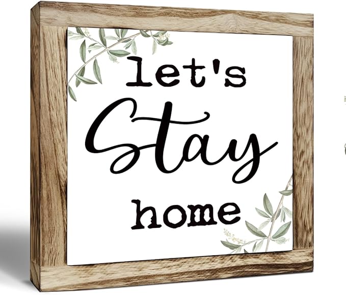 Rustic Wooden “Let’s Stay Home” Sign – Wooden Plaques Sign Table Decor, Shelf or Desk Decor, Farmhouse Living Room and Family Room Decoration, Cozy Home Accent and Housewarming Gift-Ruum Studio Home