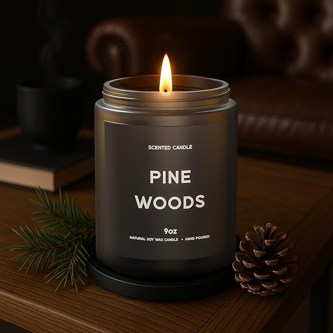Pine Woods Candle, 9oz Scented Candle for Men, Scented Candles for Home, Gifts for Men, Personalized Blessing Minimalist Men's Gifts-Ruum Studio Home