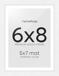 Homeforia 6x8 Picture Frame White, High End Oak 8x6 Wooden Frames with Mat 7x5 Print, 6 x 8 White Wood Frame Matted to 5 x 7 inch Photo, 6by8 Wall or Tabletop Frame, Tempered Glass, Wall Kit, Set of 1-Ruum Studio Home