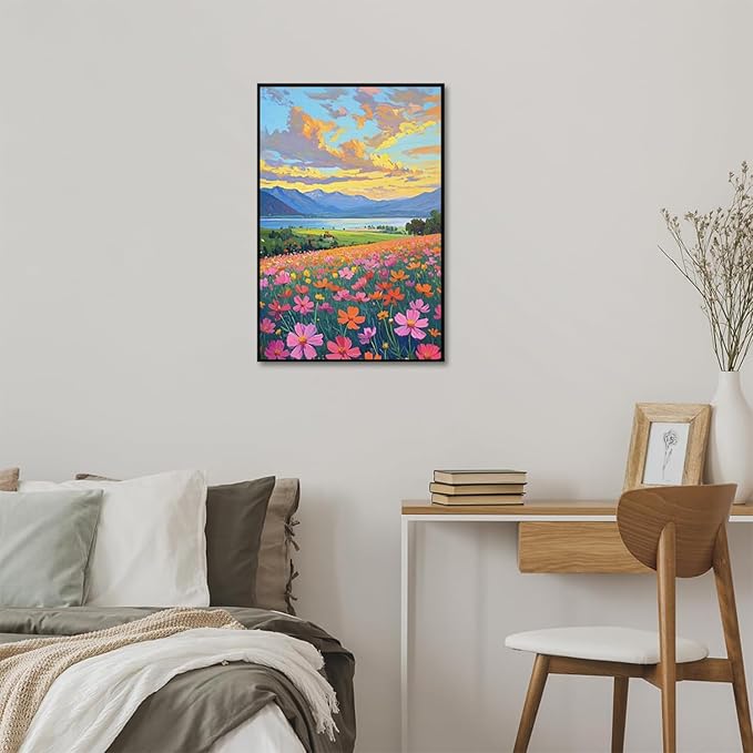 Colorful wildflowers field scenery poster artwork wall decoration wildflowers everywhere wall painting suitable for bedroom home office-Ruum Studio Home
