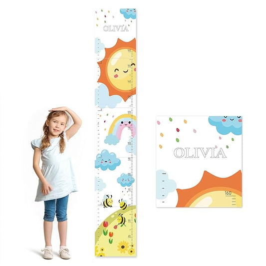 Personalized Name Growth Chart for Wall, Sun Rainbow Height Chart for Kids, No-Drill Growth Chart for Wall, Perfect as Kids Room Decor & Thoughtful Birthday Gift for Boys and Girls-Ruum Studio Home