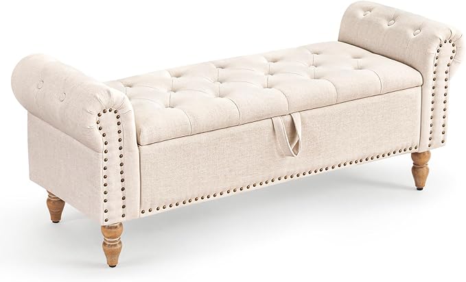Furniliving 51” Storage Benches, End of Bed Bench with Button-Tufted Large Upholstered Storage Ottoman Linen Window Bench with Storage Shoe Cabinet Bench, for Bedroom, Entryway, Closet, Beige-Ruum Studio Home