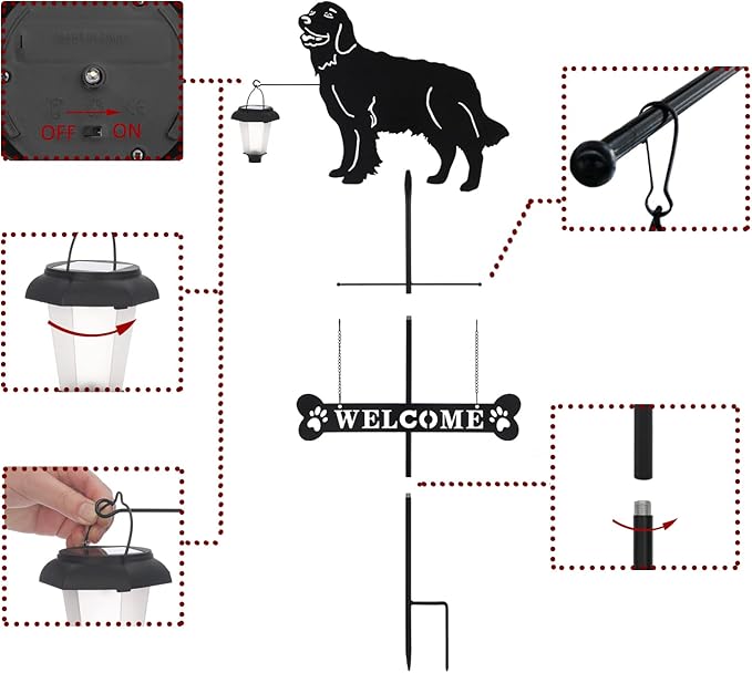 BAYN Solar Golden Retriever Garden Stakes Decorative with a Lantern Dog Silhouette Welcome Sign Outdoor Garden Decor for Yard, Lawn, Patio, Pathway-Ruum Studio Home