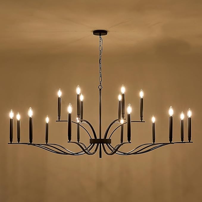Black Living Room Chandelier 18 Light Hight Ceiling Foyer Candle Chandelier Large Dining Room Light Fixture Over Table 59in Metal Modern Chandeliers Hanging Light for Entry Master Bedroom-Ruum Studio Home