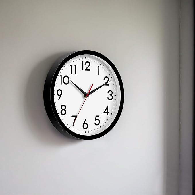 Wall Clock Analog 10 Inch Silent Non Ticking Battery Operated Modern Decorative for Living Room Kitchen Office Bedroom Bathroom(Black)-Ruum Studio Home