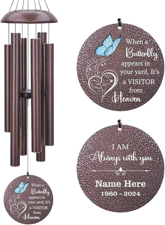 Sympathy Wind Chimes, Personalized Butterfly Wind Chimes for Loss of Loved One, Commemorative Sympathy Gifts for Funeral, in Memory of Dad/Mom/Husband/Wife-Ruum Studio Home