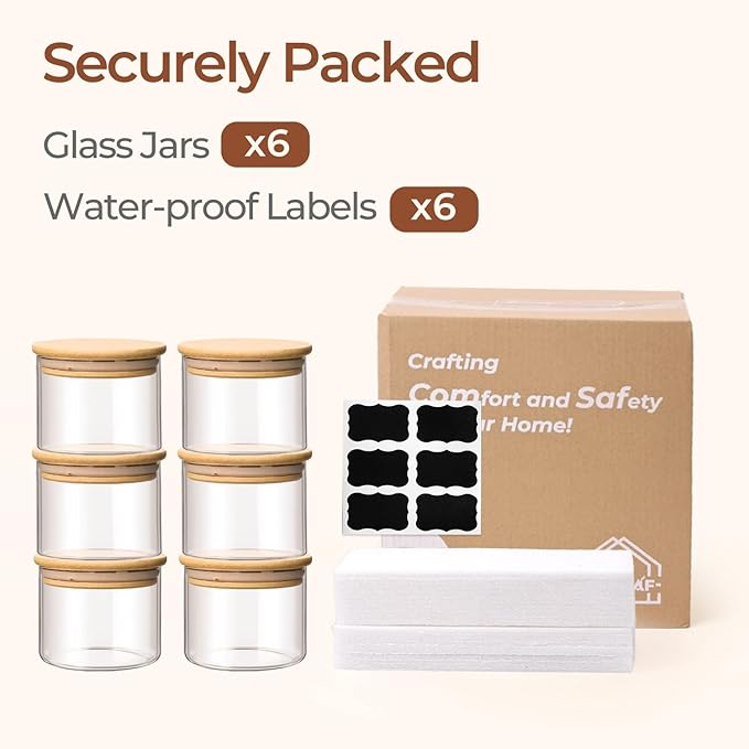 ComSaf 0.5 Qt Glass Food Storage Jars Set of 6, Clear Glass Storage Containers with Lids, Pantry Organization Jar, Spice, Blooming Tea, Coffee, Cookie and Sugar Container, Small jar Set for Kitchen-Ruum Studio Home