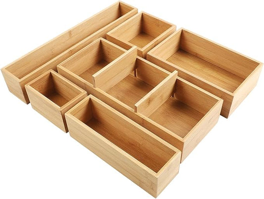 Kootek Bamboo Drawer Organizer with Removable Dividers, 6 Pcs Adjustable Kitchen Drawer Organizer Utensils Bamboo Organizers Silverware Storage Box Cutlery Tray Multi-Use for Bathroom, Makeup, Office-Ruum Studio Home
