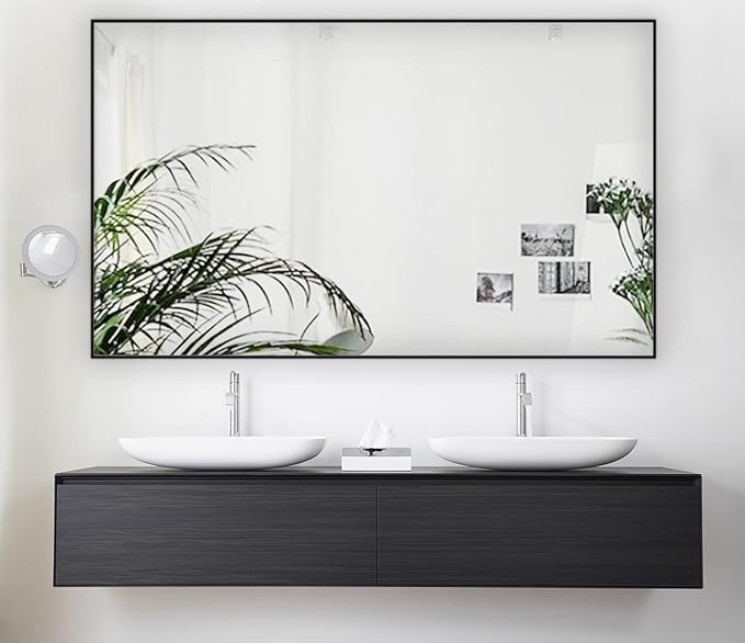 Bathroom Wall Mirror, Decorate Bathroom Mirrors for Wall, Rectangle Modern Bathroom Wall Mounted Mirror Vertical or Horizontal Hanging for Living Room (Black Framed 40’’ x 24’’)-Ruum Studio Home
