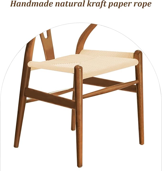 Wishbone Chair Natural Solid Wood Dining Chair/Hans Vegner Y Chair Rattan and Wood Accent Armrest Chairs (Ash Wood - Walnut)-Ruum Studio Home