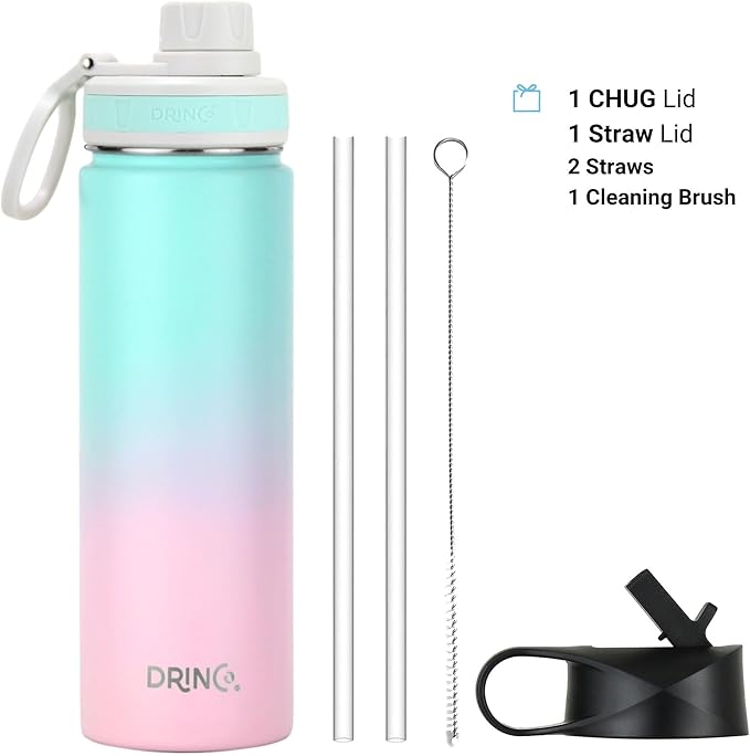DRINCO Stainless Steel Water Bottle Spout Lid Vacuum Insulated Double Wall Water Bottle Wide Mouth (40oz 32oz 22oz 18oz 14oz) Leak Proof Keeps Cold or Hot (22 oz, 22oz Macaron)-Ruum Studio Home