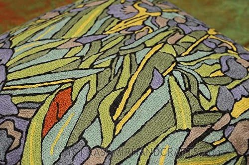 Van Gogh Irises Pillow Cover Green Floral Pillowcase Needlepoint Flower Chair Cushion Accent Botanical Flowery Outdoor Cushions Plant Hand Embroidered Wool Size 18x18-Ruum Studio Home